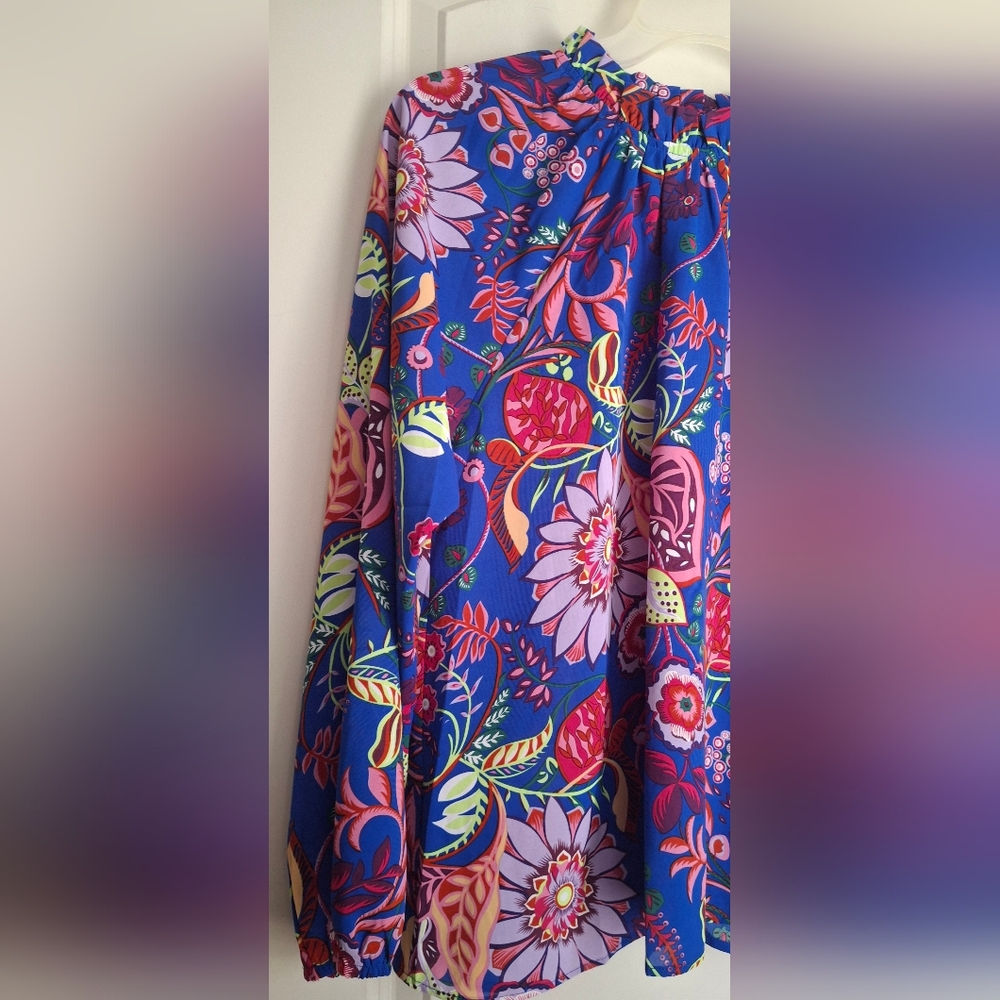 Jodifl Flower Print Bubble Sleeve Top L ART MAXIMALIST FORMAL PARTY - Picture 4 of 12